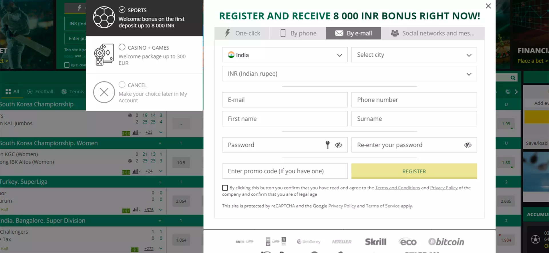 यह साइन अप करने का सबसे लंबा तरीका है और इसके लिए Betwinner के लिए अधिक व्यक्तिगत जानकारी की आवश्यकता होती है।