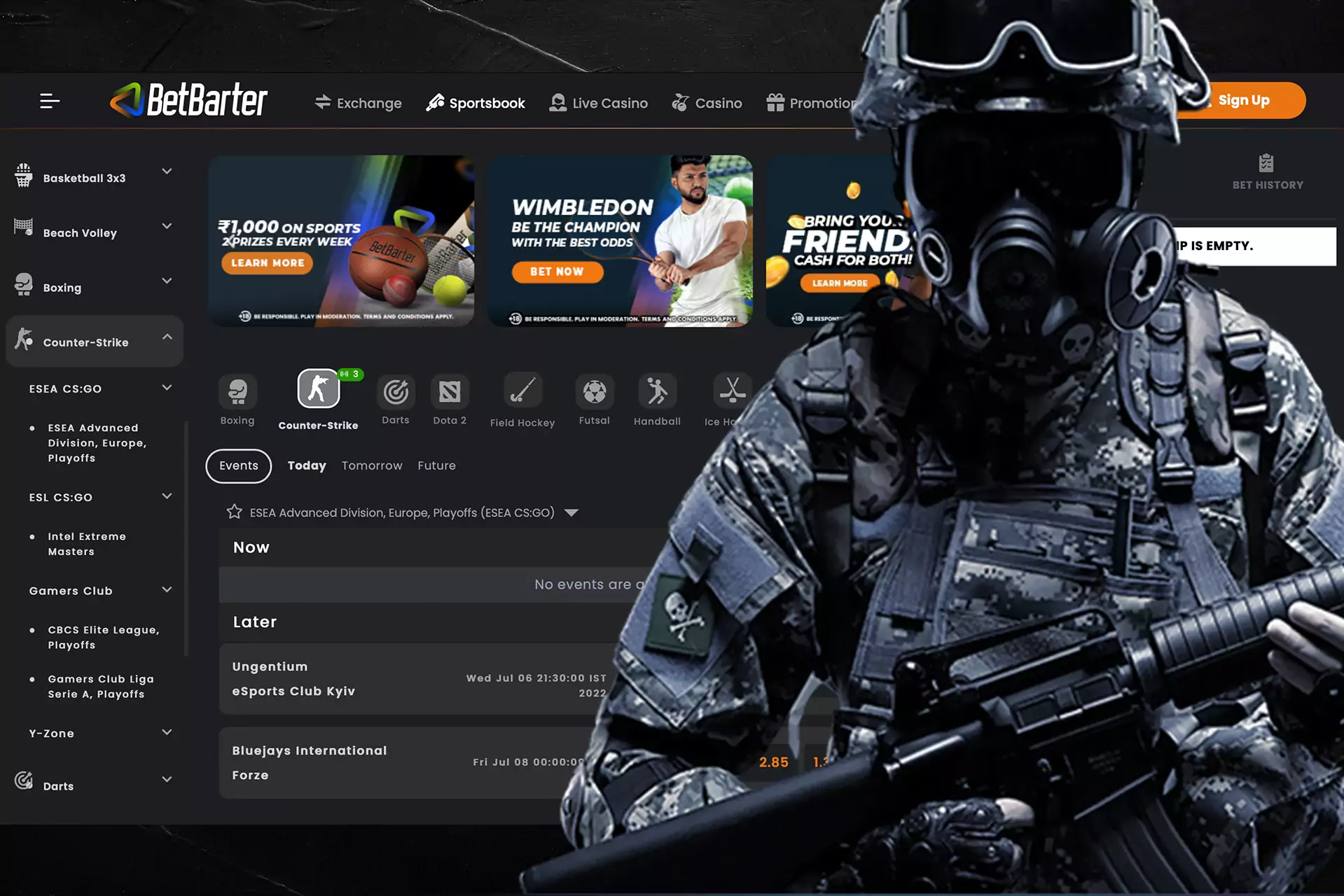 BetBarter supports CS: GO betting.