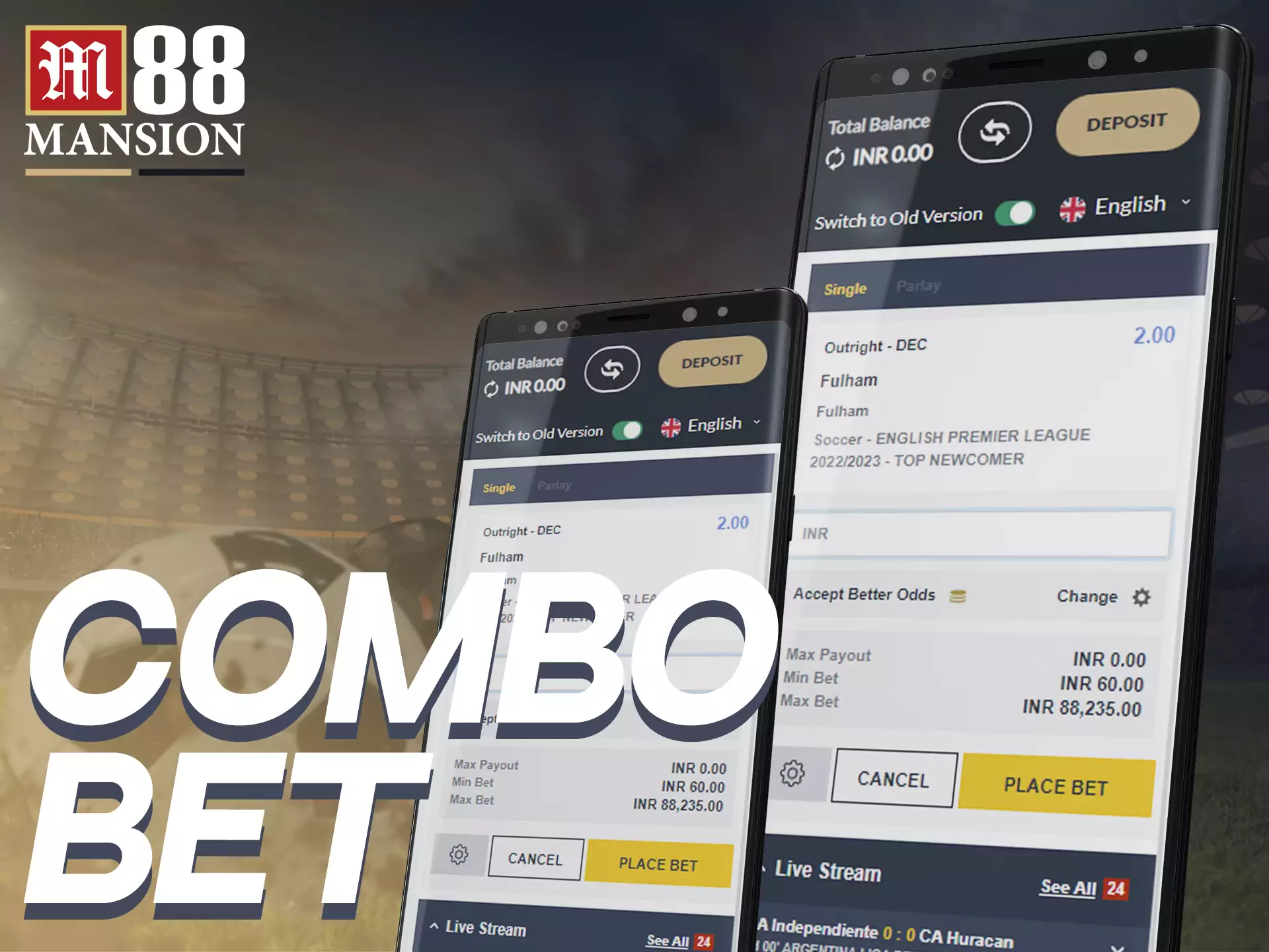 You can place two bets simultaneously in the bet constructor on FUN88.