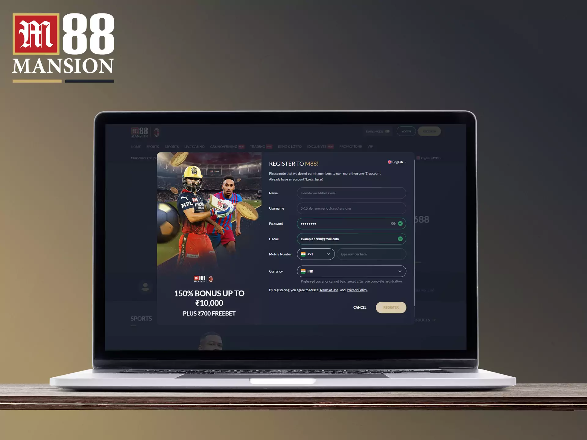 Create an account on the FUN88 site to start betting.