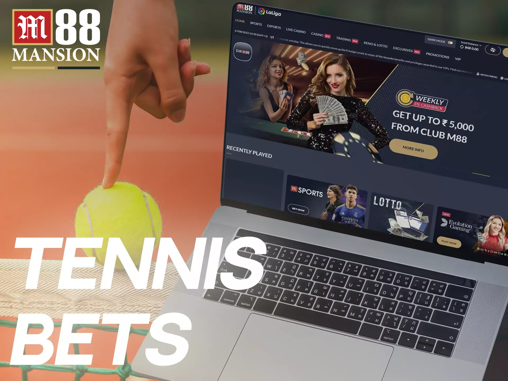 Tennis matches are in the FUN88 sportsbook as well.