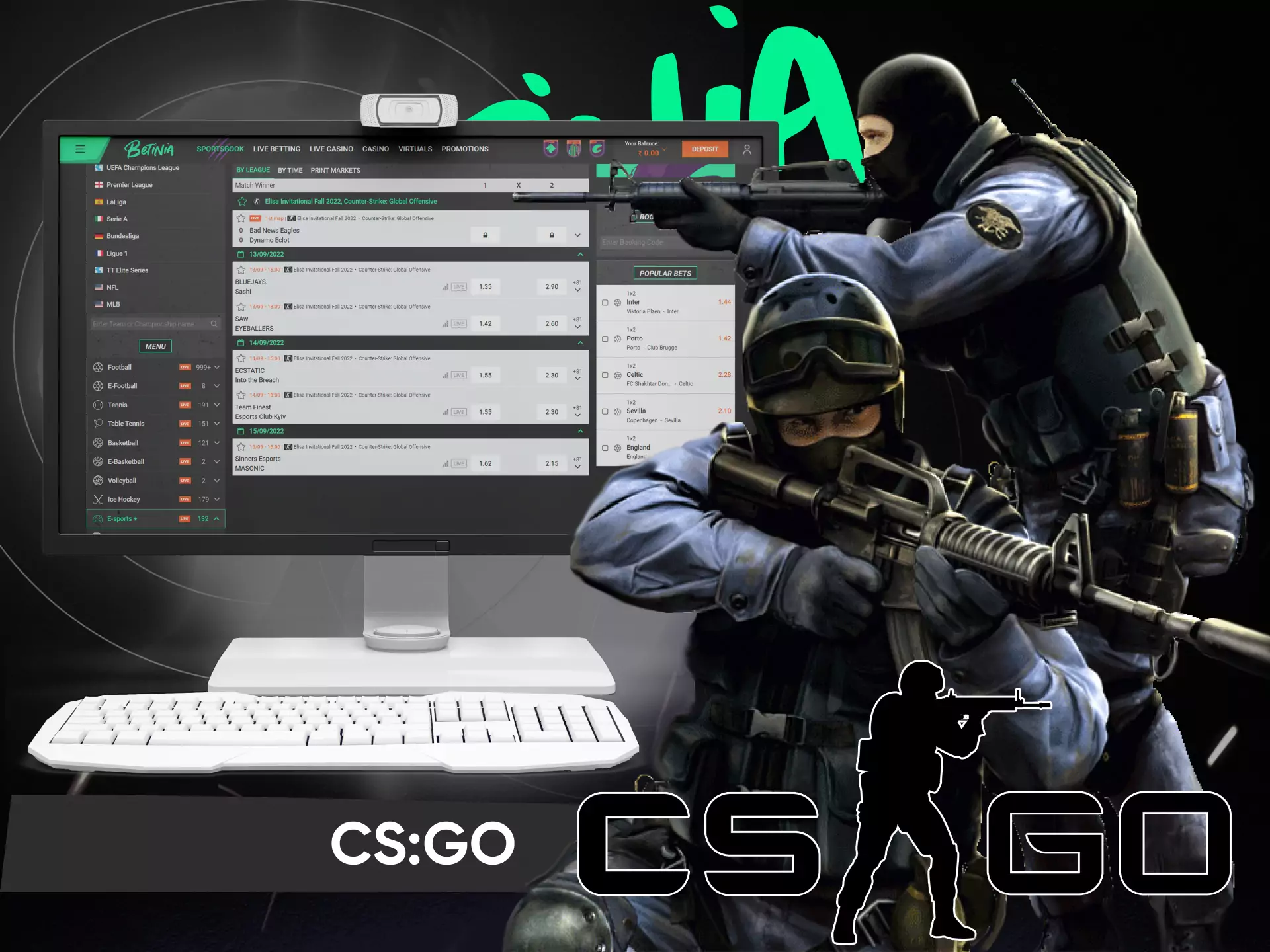 CS:GO matches attract many bettors on Betinia.