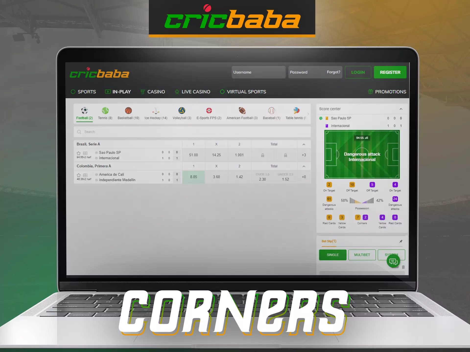 Try a special betting option on Fun88, betting on corners is convenient.