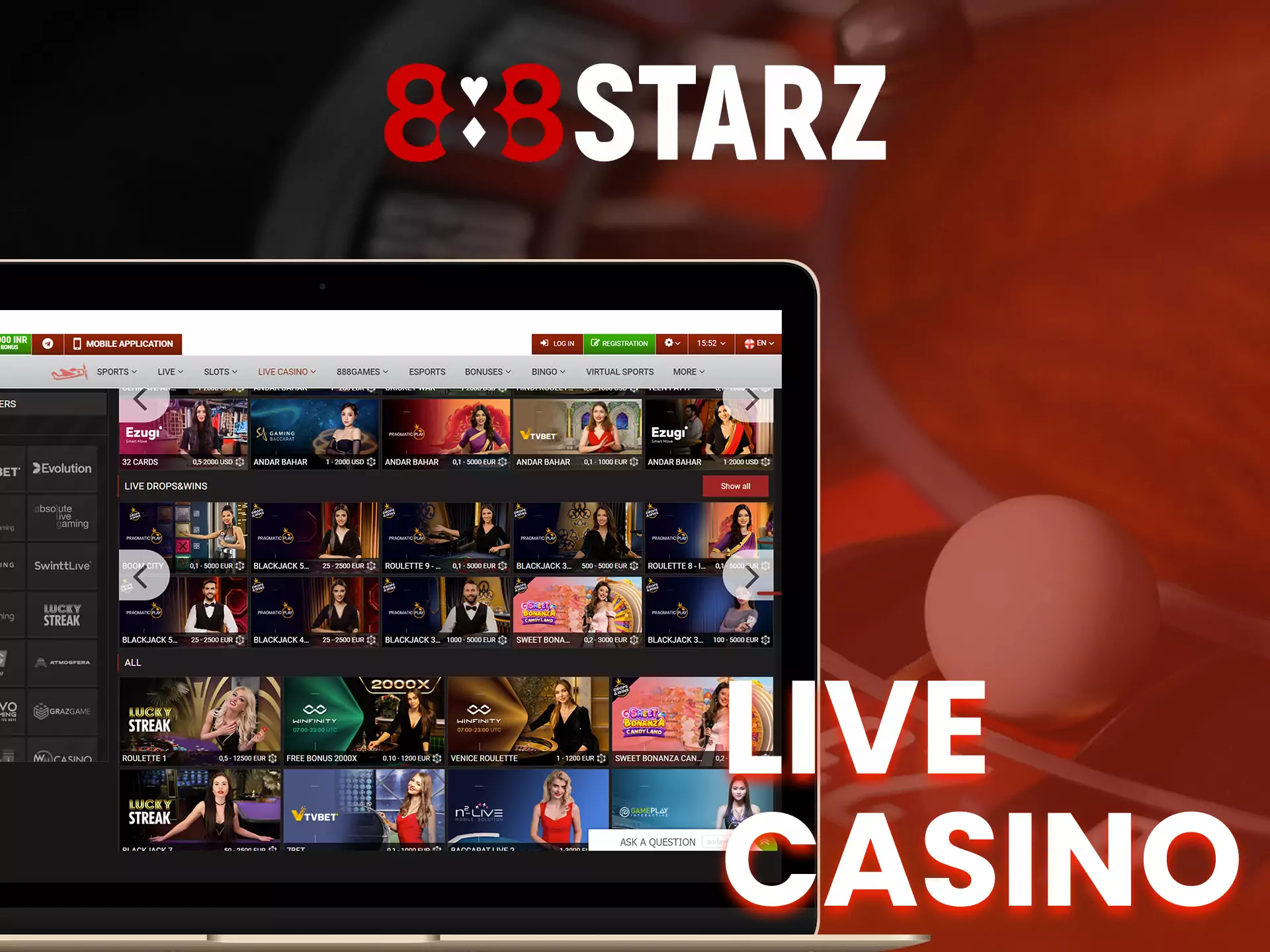 Play different live games in 888starz casino.